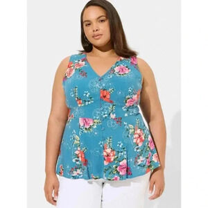 Torrid Floral Button Up Tie Waist Blouse